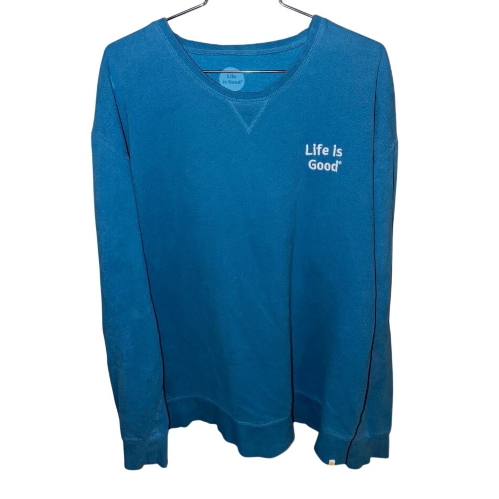 Life is Good Womens XXL Blue Classic Fit Crewneck Sweatshirt Pullover Logo